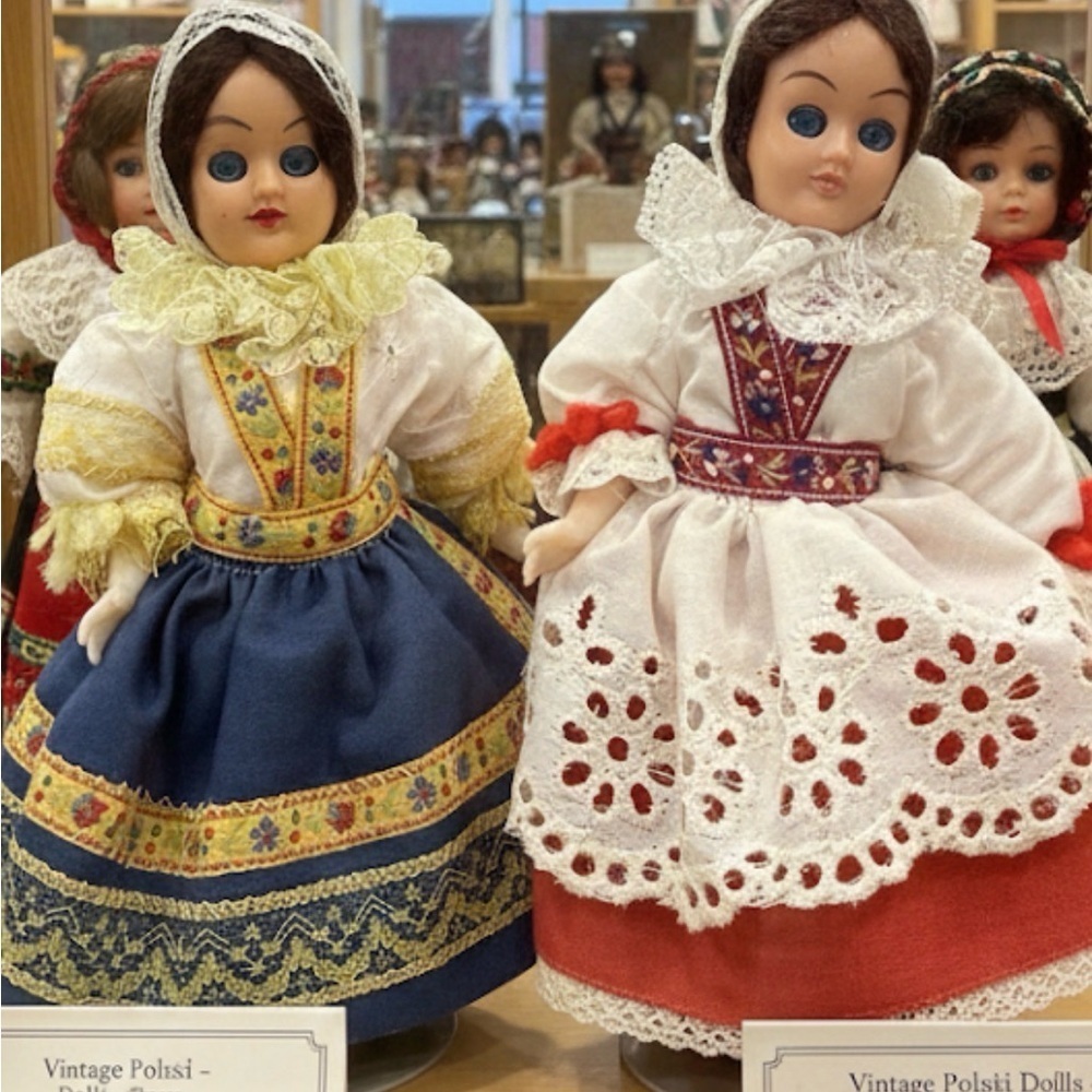 Vintage Traditional Dolls collectibles with Blue and White Dresses blinking eyes